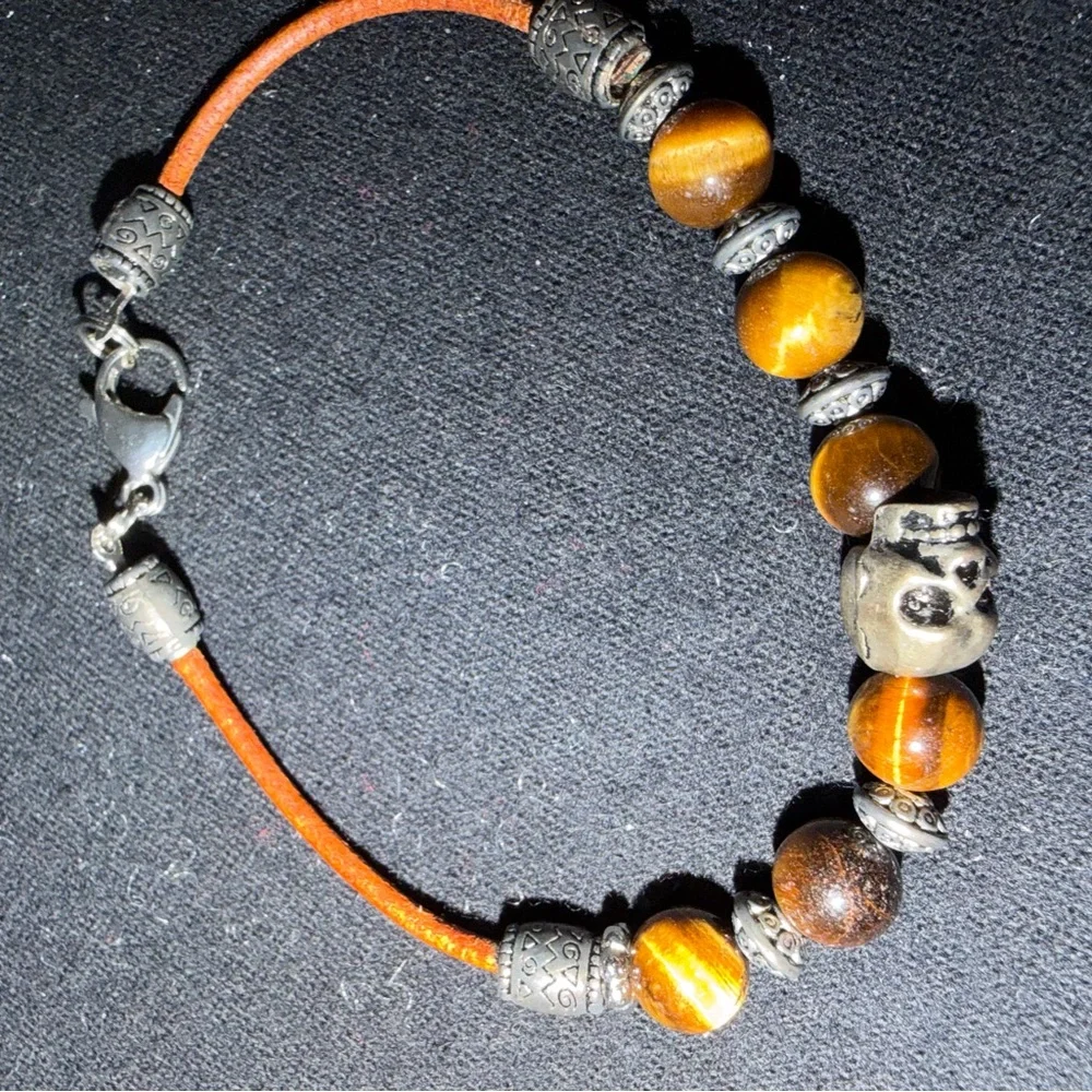 Brown and Silver Beaded Bracelet